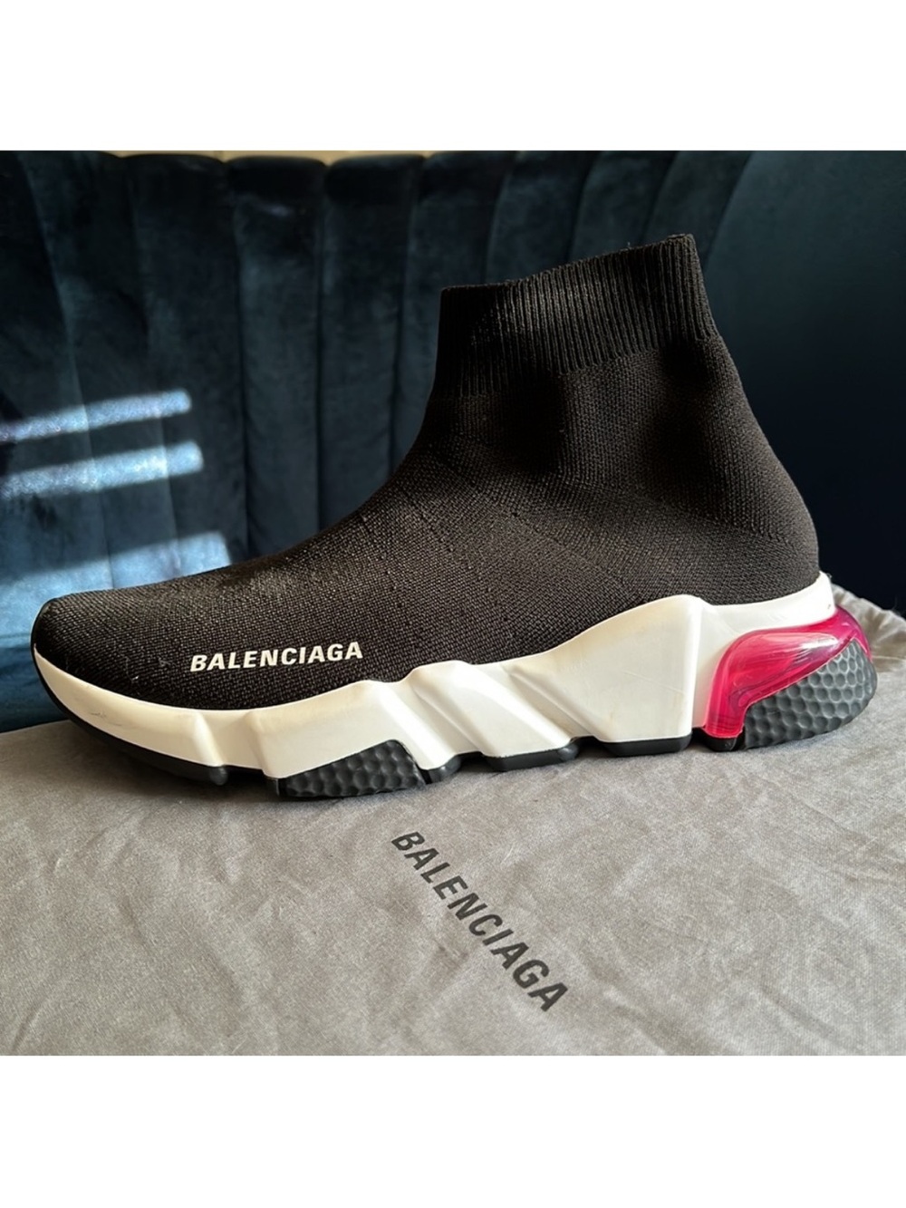Balenciaga Black Knit Sock Sneaker with Pink Heel Accent - Picture 8 of 8